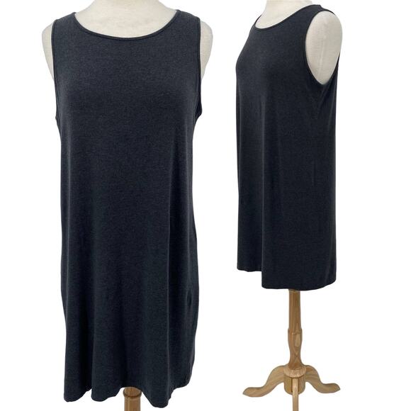 Eileen Fisher Knit Tank Dress Sleeveless Mini Crew Neck Dark Grey Womens Medium - Picture 1 of 8